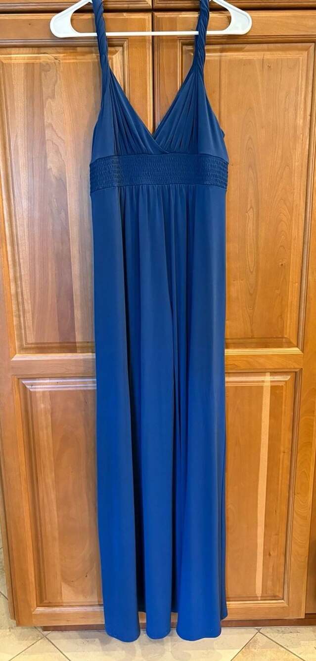 maxandcleo Blue Sleeveless V-Neck Ruched Maxi Dress Size XL